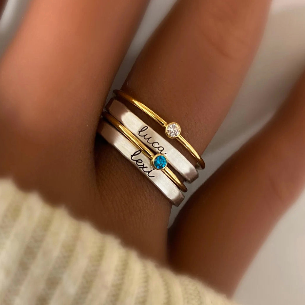 Personalized Birthstone Engraved Ring