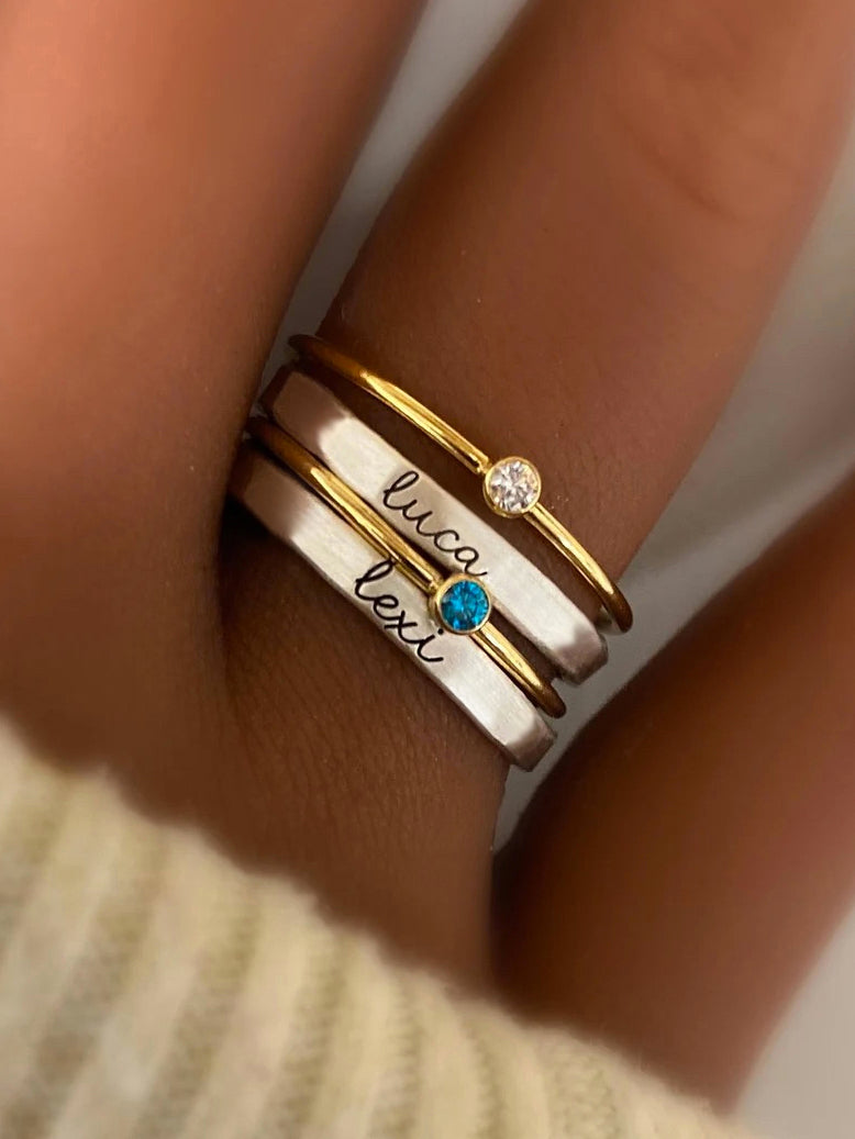 Personalized Birthstone Engraved Ring