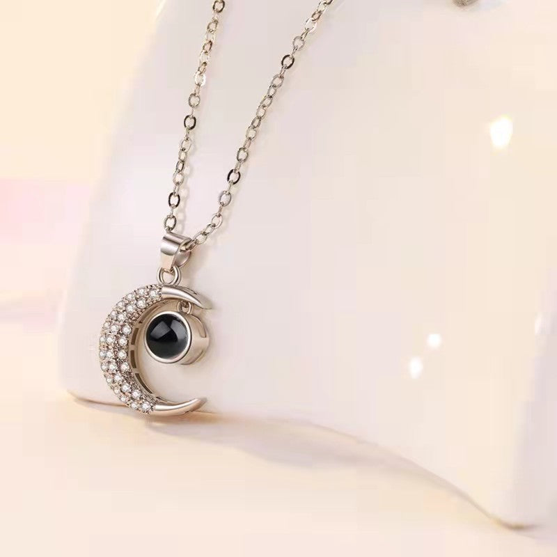 Personalized diamond moon photo Necklace