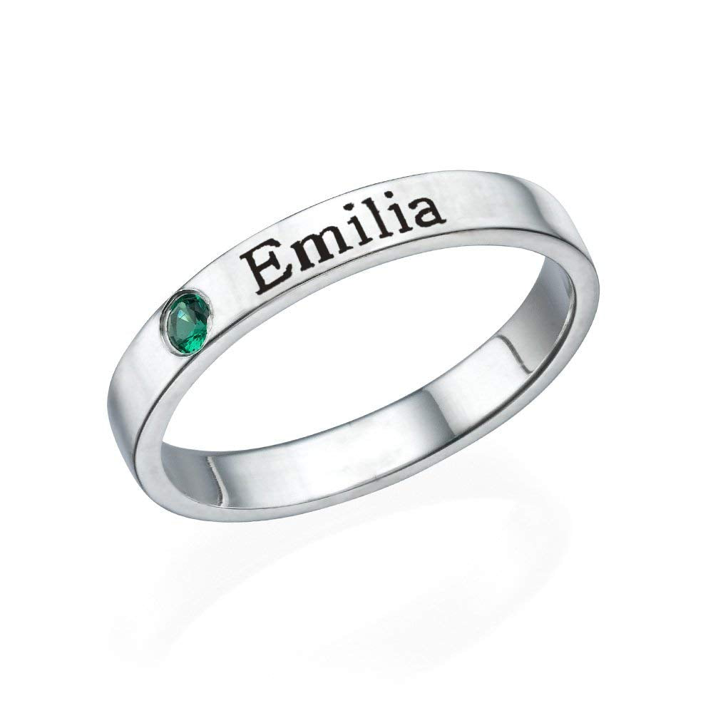 Personalized S925 Silver Stackable Engraved Name Rings with Birthstone
