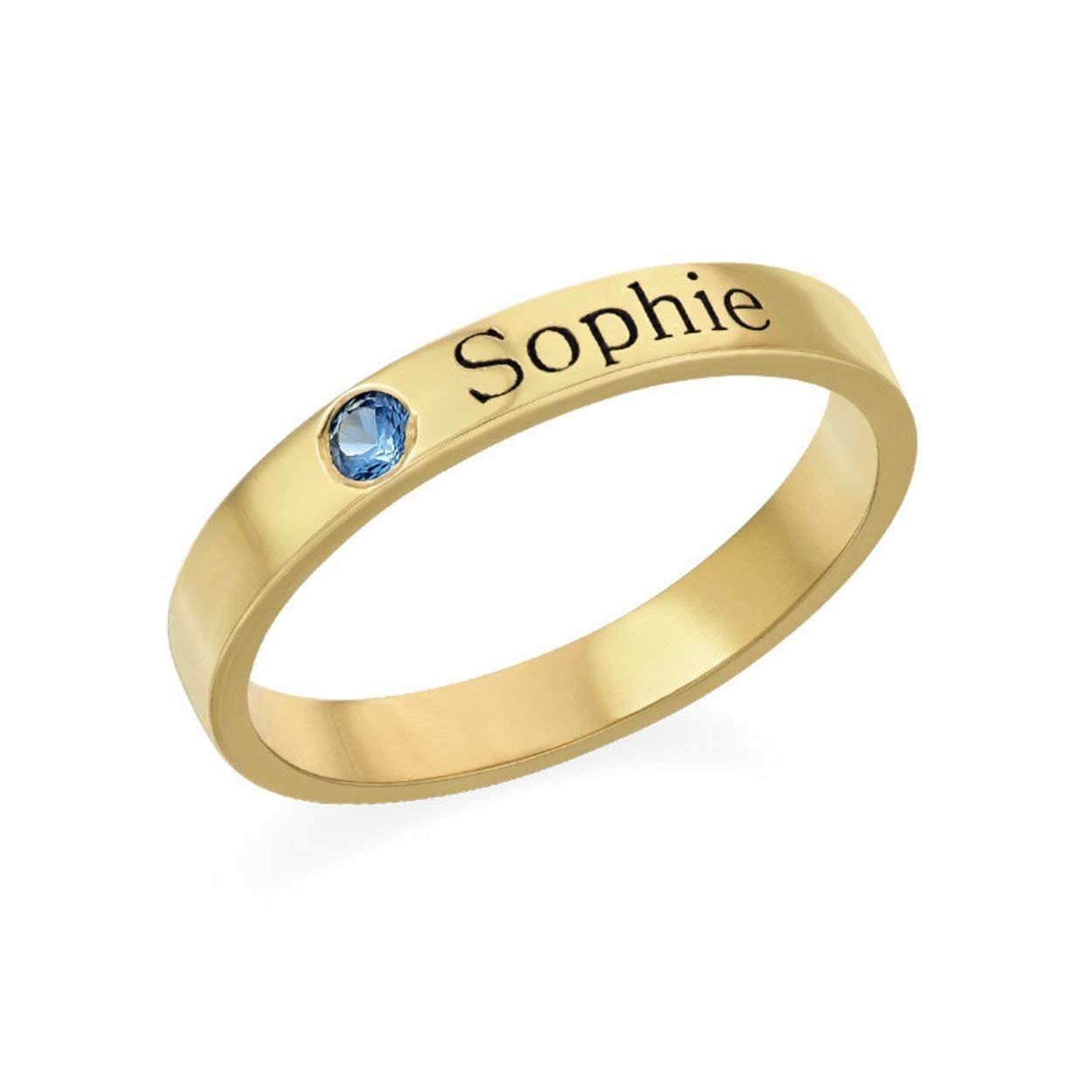 Personalized S925 Silver Stackable Engraved Name Rings with Birthstone