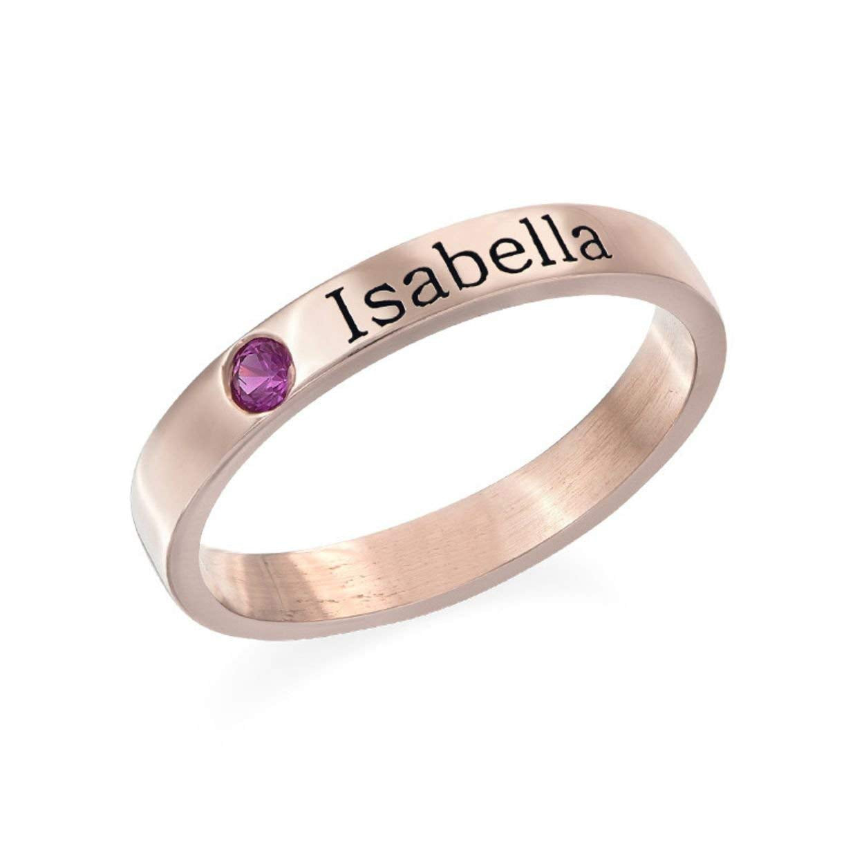 Personalized S925 Silver Stackable Engraved Name Rings with Birthstone