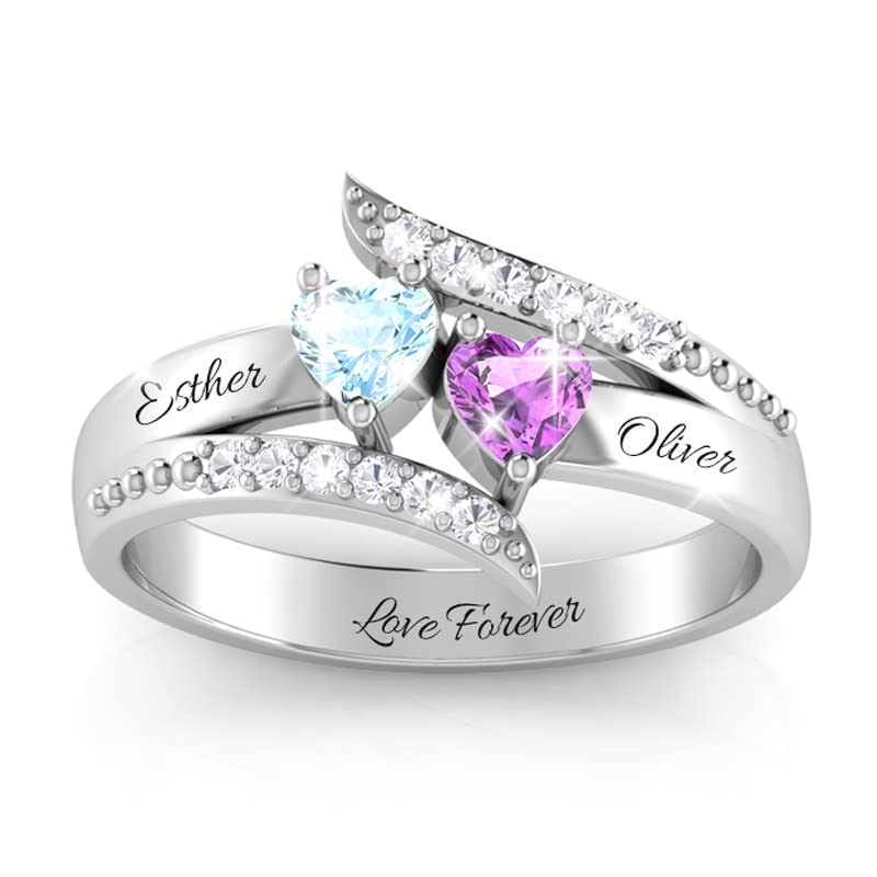 Women's Sterling Silver Personalized Name Ring with Birthstone