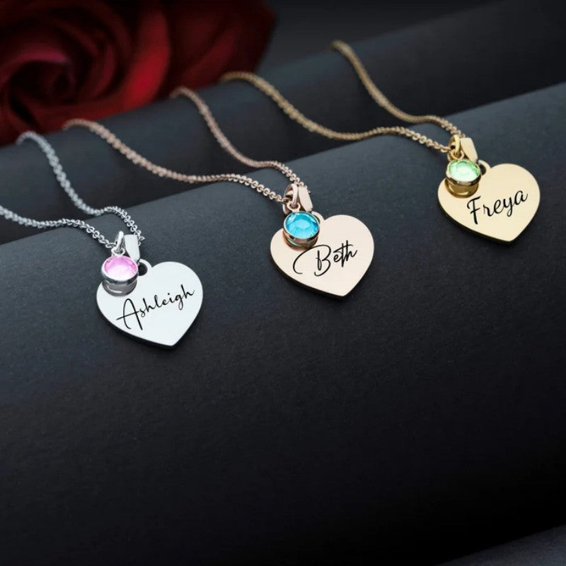 Personalized Birthstone Name Engraved Necklace