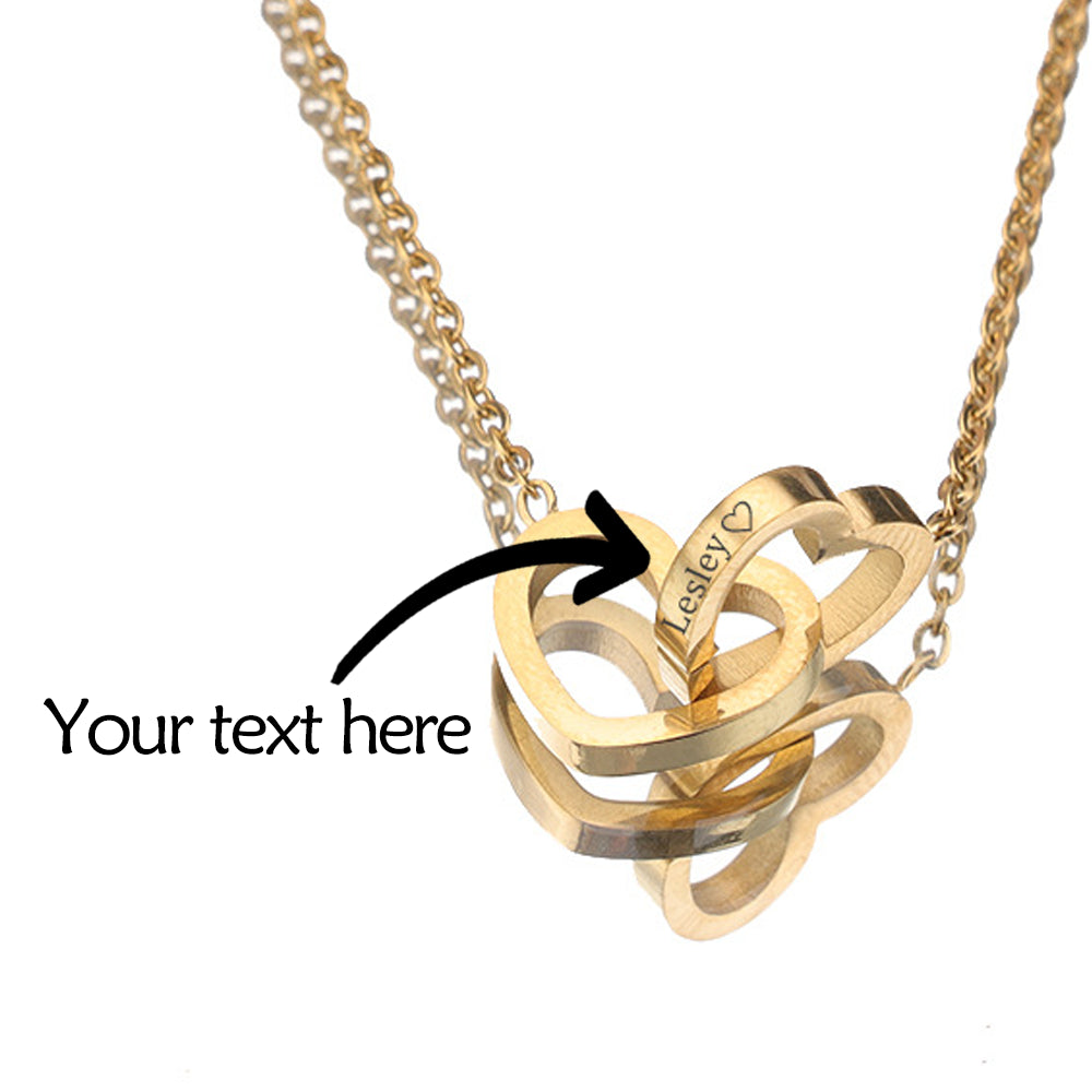 Personalized Lettering Double Heart Necklace with Rotatable Luxury Gift Box