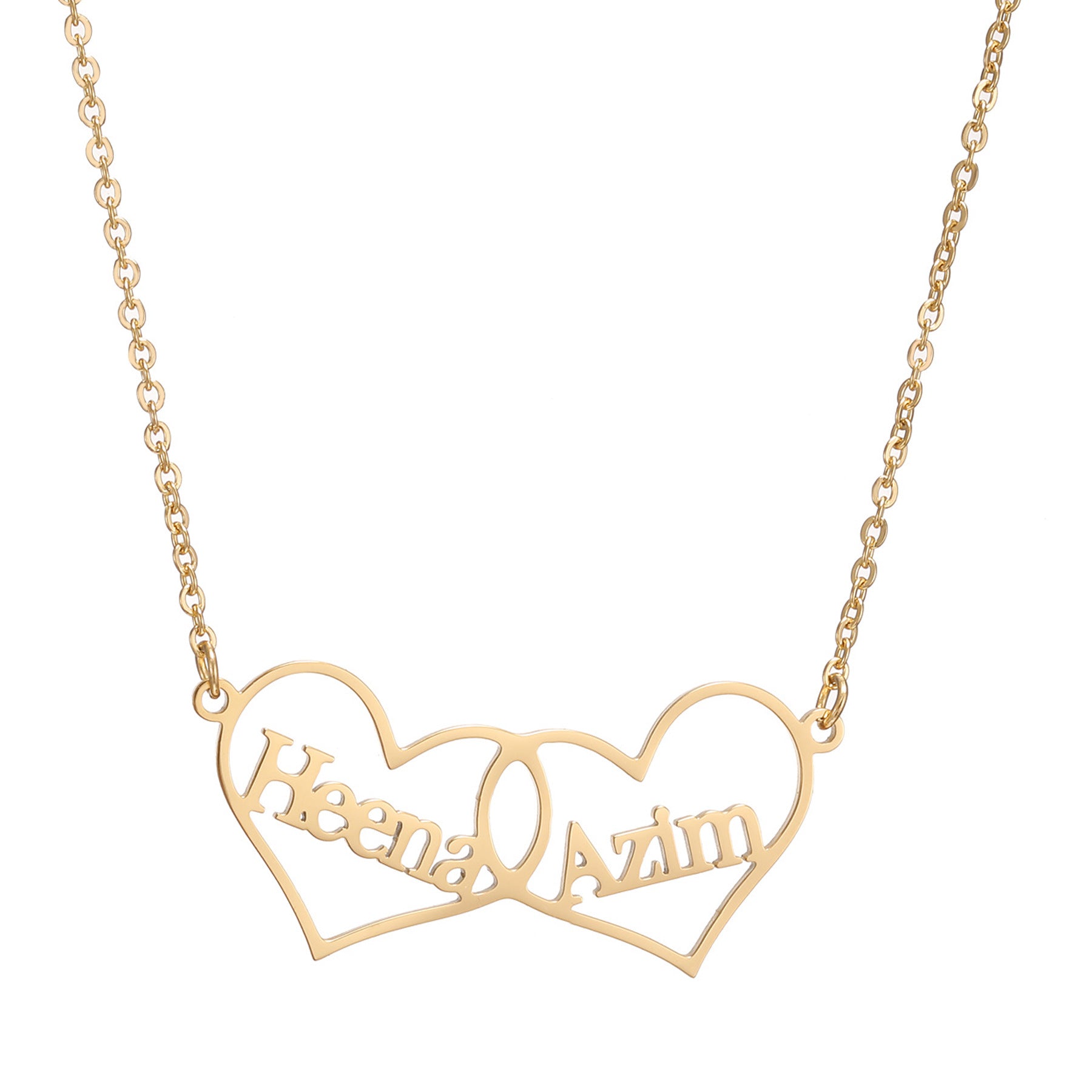 Personalized Double Heart Name Necklace