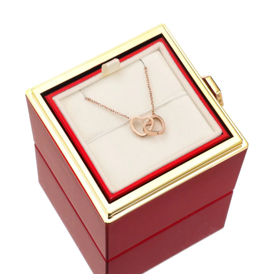 Personalized Lettering Double Heart Necklace with Rotatable Luxury Gift Box