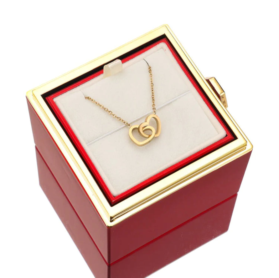 Personalized Lettering Double Heart Necklace with Rotatable Luxury Gift Box