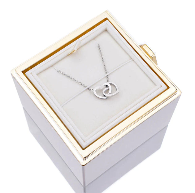 Personalized Lettering Double Heart Necklace with Rotatable Luxury Gift Box