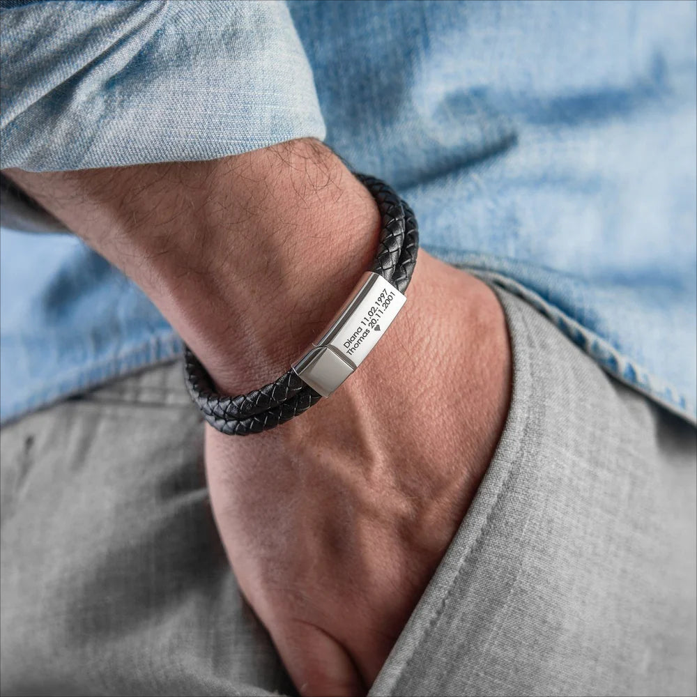 Custom Square Button Double Leather Bracelet