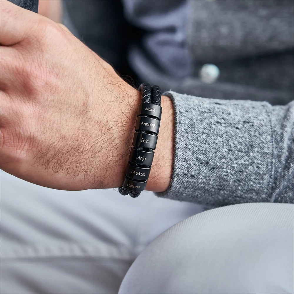 Custom Double Leather Bracelet with Black Beads