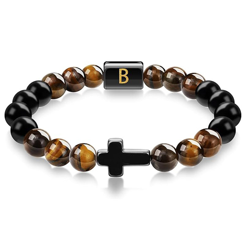 Letter Cross Tiger Eye Stone Beaded Bracelet