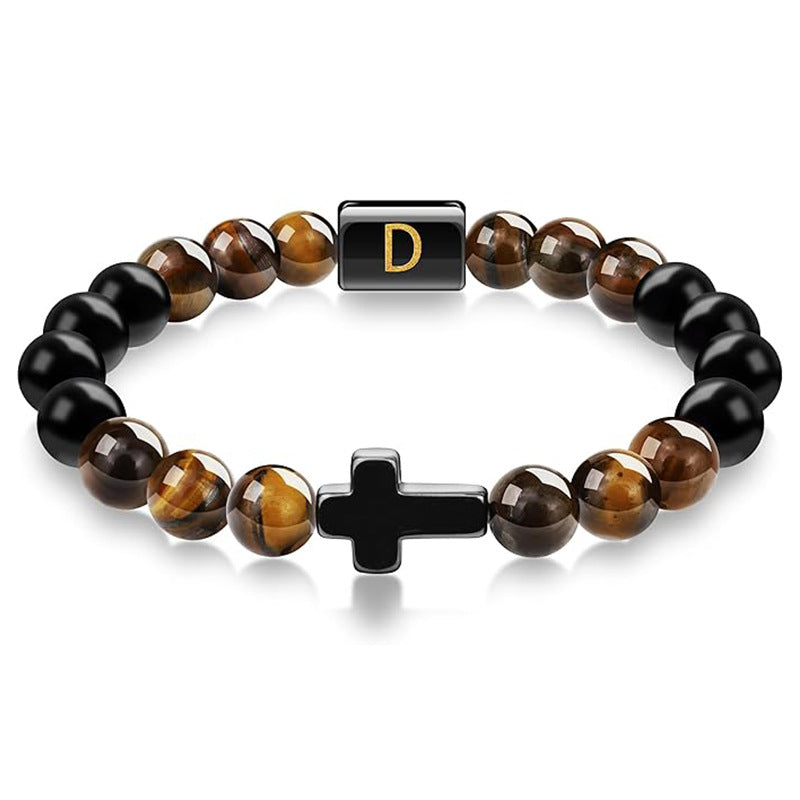 Letter Cross Tiger Eye Stone Beaded Bracelet