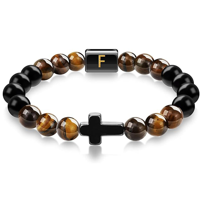 Letter Cross Tiger Eye Stone Beaded Bracelet