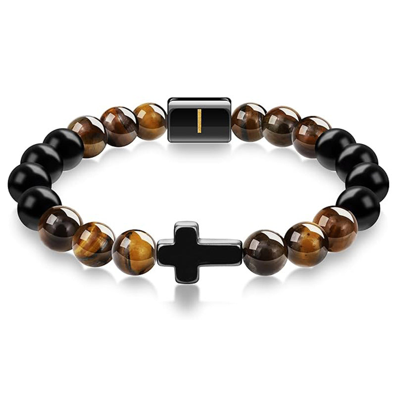 Letter Cross Tiger Eye Stone Beaded Bracelet