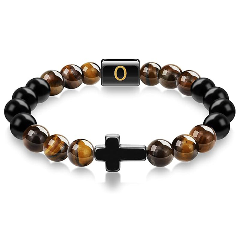 Letter Cross Tiger Eye Stone Beaded Bracelet