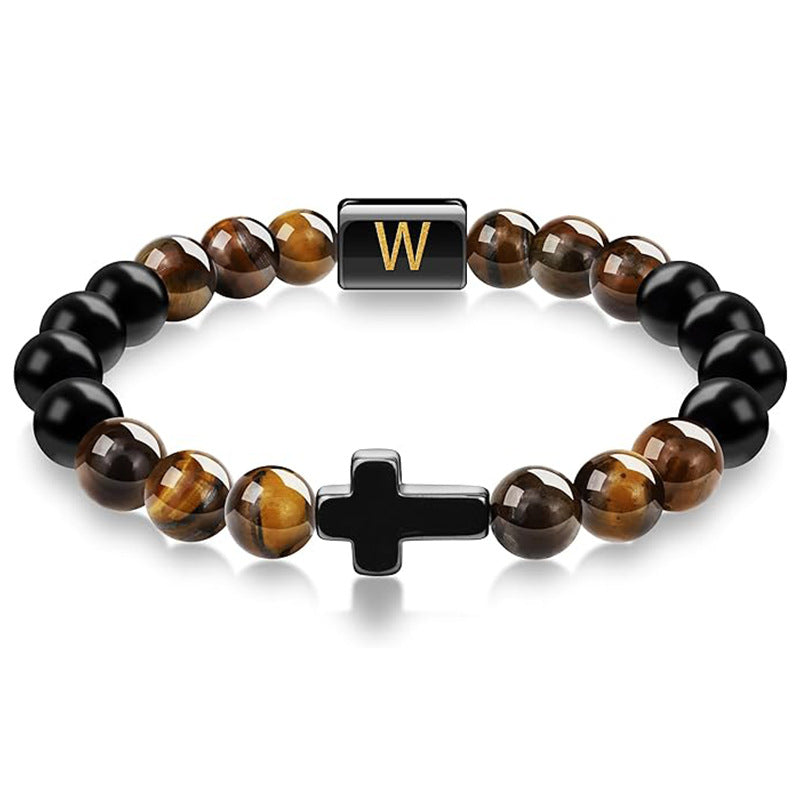 Letter Cross Tiger Eye Stone Beaded Bracelet