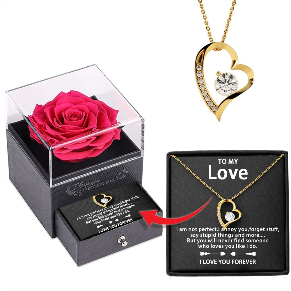 Hollow Zircon Heart Necklace with Rose Box