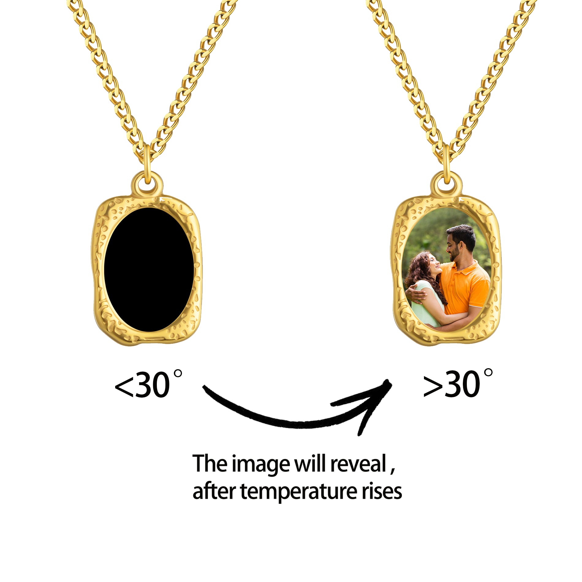 Personalized Elliptical Heat-Activated Magic Necklace with Hidden Picture