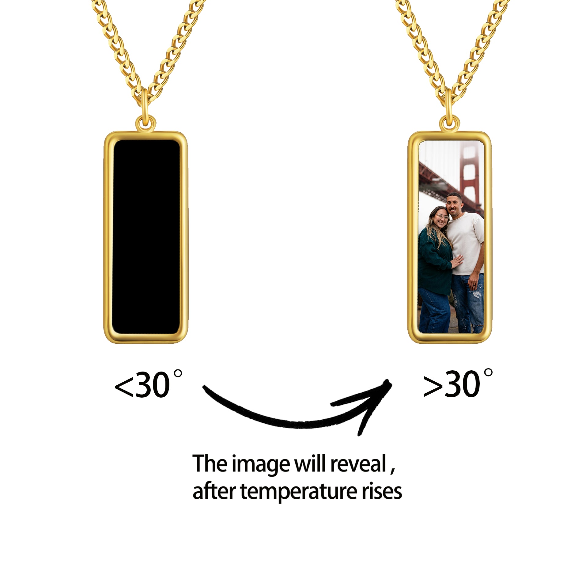 Personalized Rectangle Heat-Activated Magic Necklace with Hidden Picture