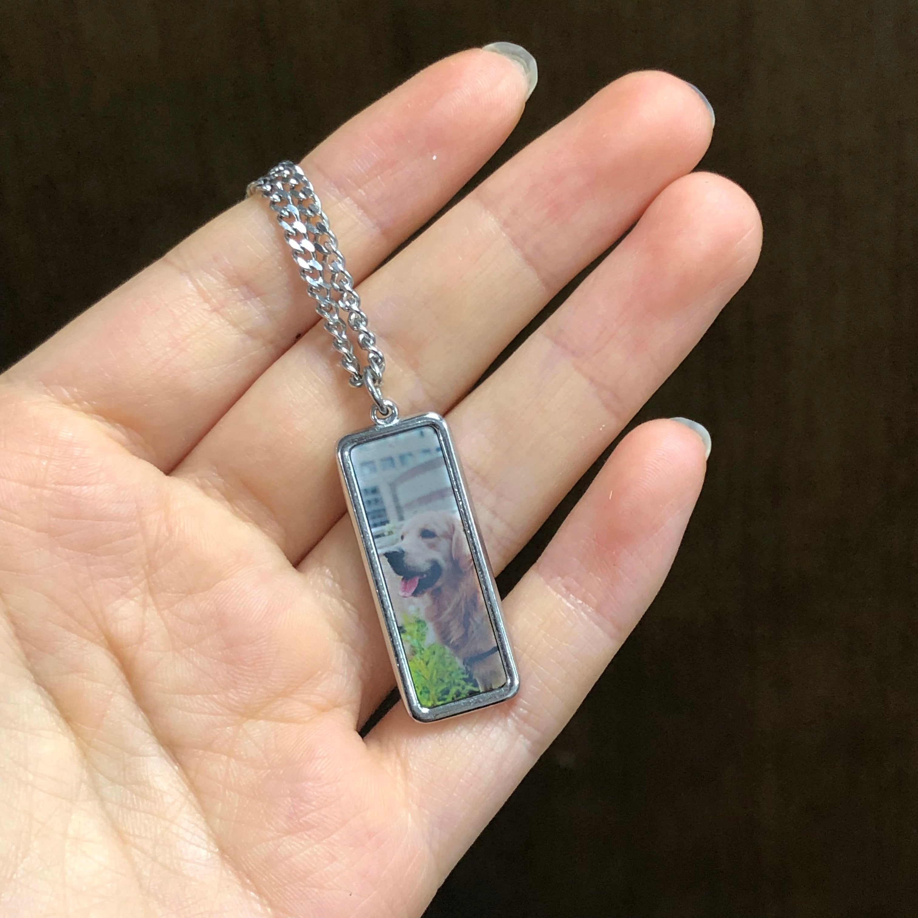 Personalized Rectangle Heat-Activated Magic Necklace with Hidden Picture