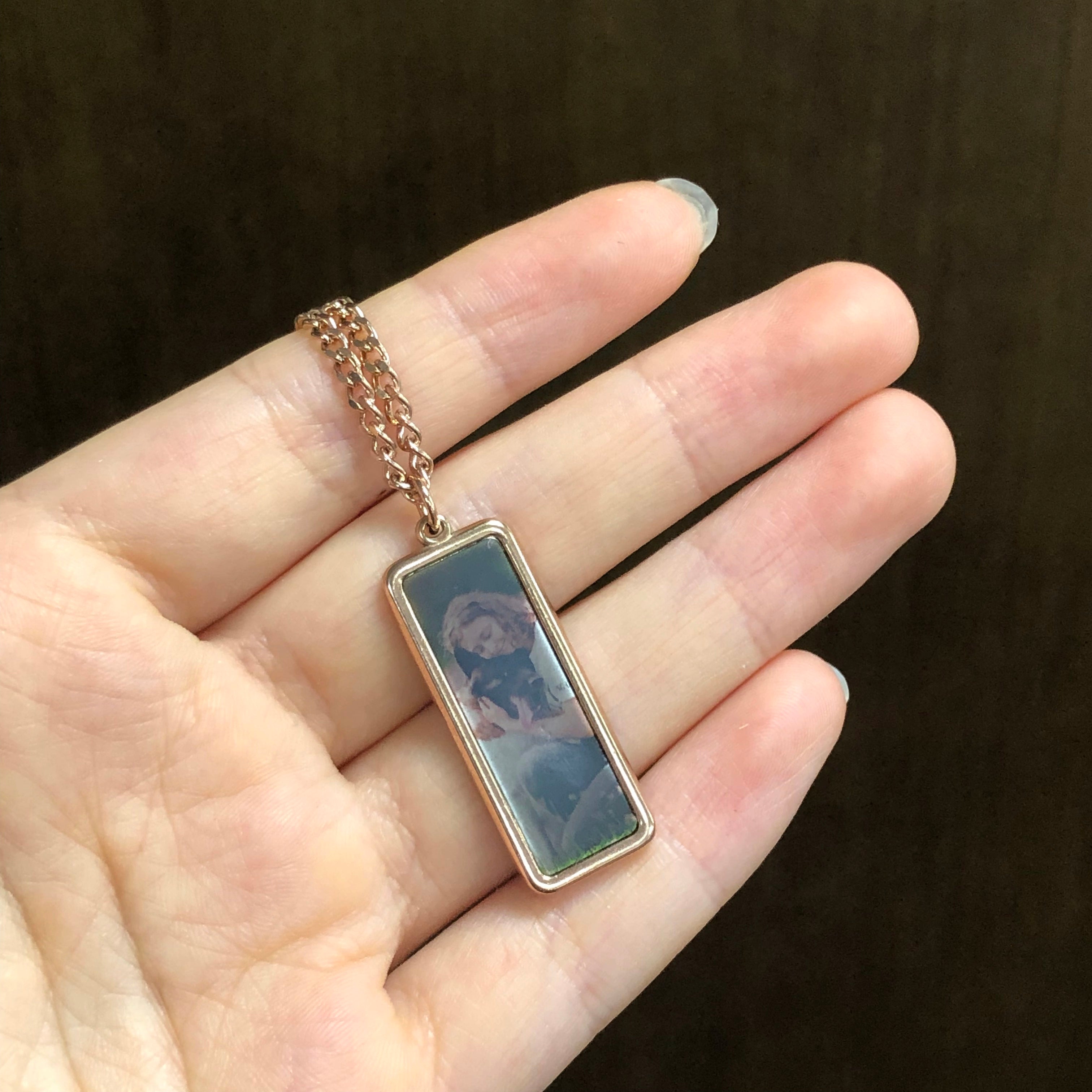 Personalized Rectangle Heat-Activated Magic Necklace with Hidden Picture