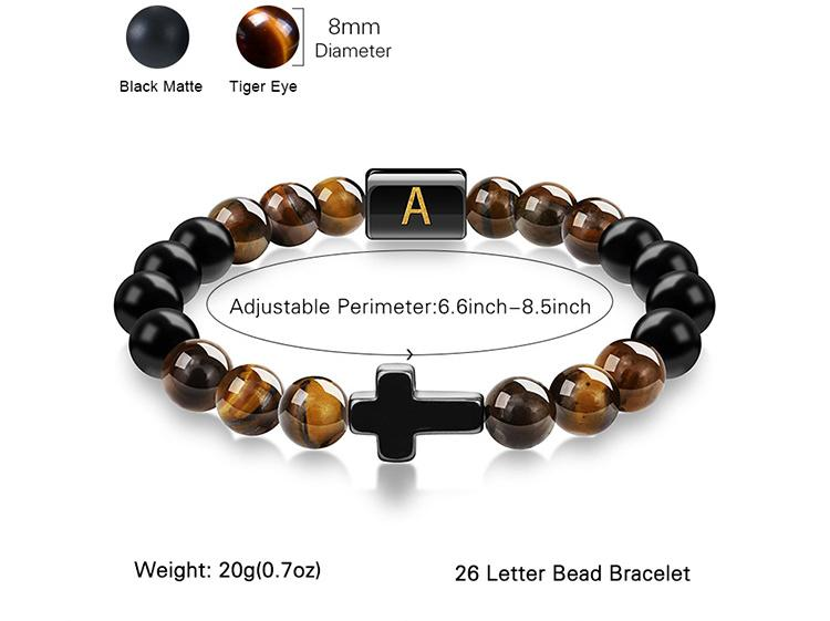 Letter Cross Tiger Eye Stone Beaded Bracelet